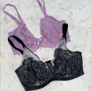 Lace Underwire Bra - Black and Lavender
